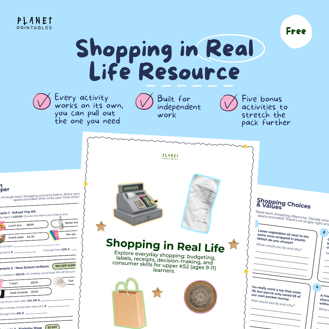 Shopping in Real Life - Practical Money Learning Pack (Upper KS2 - 9-11) (PDF)